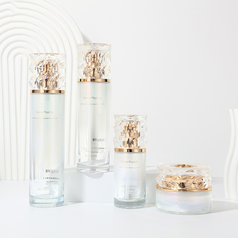 Sada kozmetických obalov s farebným gradientom Potlačená prázdna nádoba na krém na tvár Sklenená fľaša na pleťové mlieko s pumpičkou