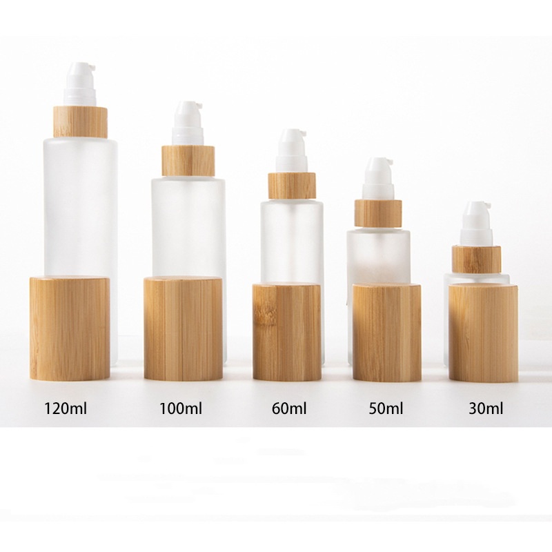 Matná pumpička na kozmetické mlieko na jemnú hmlu a pleťové mlieko sklenená fľaša s rozprašovačom s vekom z bambusového dreva Matná pumpička na kozmetické mlieko na jemnú hmlu a pleťové mlieko sklenená fľaša s rozprašovačom s vekom z bambusového dreva