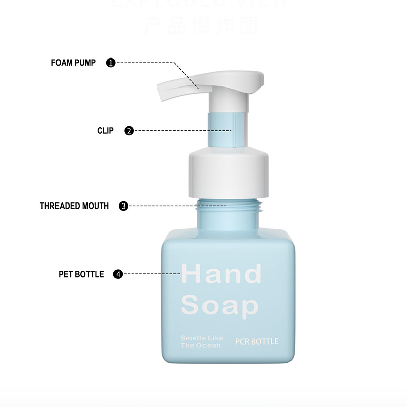 Plniteľná PCR 250 ml štvorcový dávkovač mydla na tvár Plastová fľaša na mydlo na umývanie tela s penovou pumpou Plniteľná PCR 250 ml štvorcový dávkovač mydla na tvár Plastová fľaša na mydlo na umývanie tela s penovou pumpou