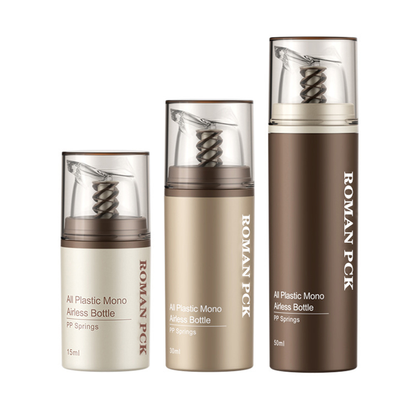 Hnedá plastová bezvzduchová kozmetická priehľadná fľaštička s pumpičkou dávkovač na mejkap Nádobka na krémové gélové mlieko Hnedá plastová bezvzduchová kozmetická priehľadná fľaštička s pumpičkou dávkovač na mejkap Nádobka na krémové gélové mlieko