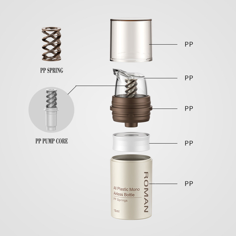 Hnedá plastová bezvzduchová kozmetická priehľadná fľaštička s pumpičkou dávkovač na mejkap Nádobka na krémové gélové mlieko Hnedá plastová bezvzduchová kozmetická priehľadná fľaštička s pumpičkou dávkovač na mejkap Nádobka na krémové gélové mlieko