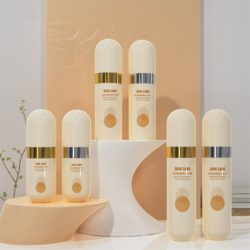 Empty Fine Mist Gold Silver Edge PET 40 ml 60 ml 80 ml 100 ml Béžová plastová fľaša s rozprašovačom s okrúhlym krytom na balenie kozmetických prípravkov na tvár