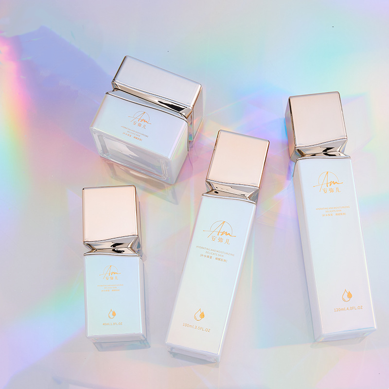 Štvorcová sklenená nádoba na krém s dúhovým efektom na krém na tvár a očný krém Štvorcová sklenená nádoba na krém s dúhovým efektom na krém na tvár a očný krém