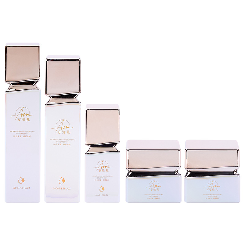 Štvorcová sklenená nádoba na krém s dúhovým efektom na krém na tvár a očný krém Štvorcová sklenená nádoba na krém s dúhovým efektom na krém na tvár a očný krém