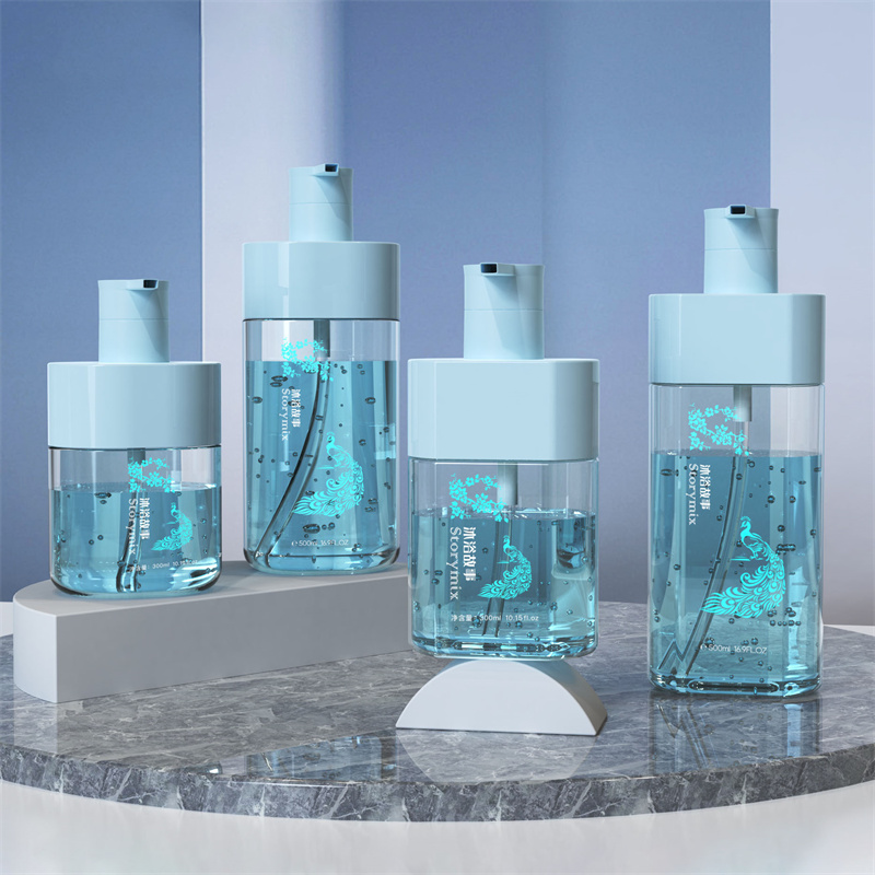 Luxusné 300 ml 500 ml oválne telové mlieko s pumpičkou na umývanie tela fľaše pre dospelých a deti Hydratačný sprchový gél s bieliacimi bublinami Vlastnosti aminokyseliny