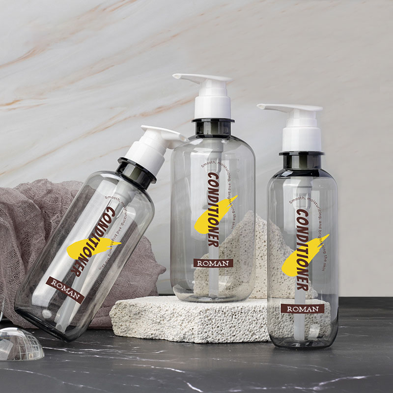 Plastové prázdne fľaše na mlieko 300 ml 400 ml 500 ml 600 ml PET Boston okrúhly šampón s kondicionérom Fľaša na sprchový gél Dávkovač s pumpičkou