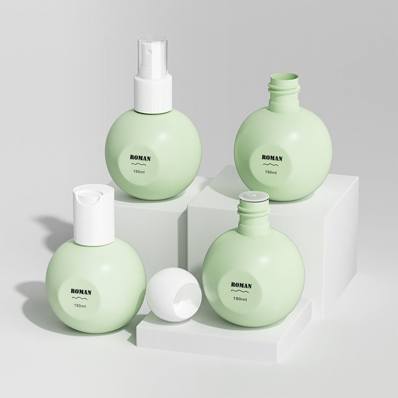 180 ml PE guľovité prázdne fľaše Nový dizajn plniteľné plastové fľaštičky s pumpičkou na pleťové vody na krémový šampón, parfum, kozmetické balenie