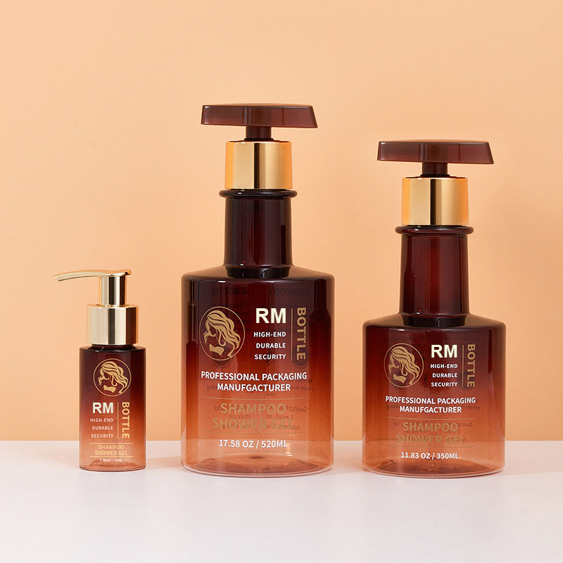 Bezplatná vzorka jantárová čierna zlatá fľaša šampónu s dlhým hrdlom Prázdna fľaša na umývanie rúk Plastové fľaše na telové mlieko s pumpičkou 300 ml 500 ml
