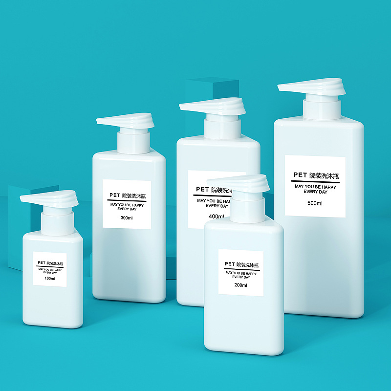 Nová trojuholníková PET plastová prázdna fľaša na pleťové mlieko alebo pleťové mlieko 100 ml 200 ml 300 ml 400 ml 500 ml kozmetická fľaša